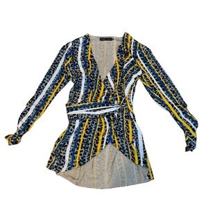 REVOLVE x House of Harlow Wrap Dress Mobwife Yellow Spring Stripe 90s Y2K L